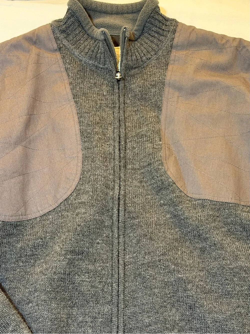 Beretta Men’s 2XL 100% Wool Full-Zip Sweater – Gray with Canvas Shoulder Panels